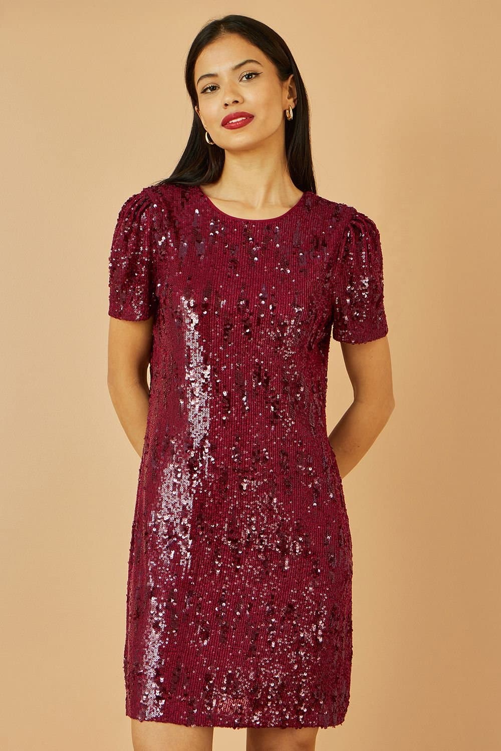 Yumi Yumi Women's Burgundy Sequin Stretch Tunic Dress