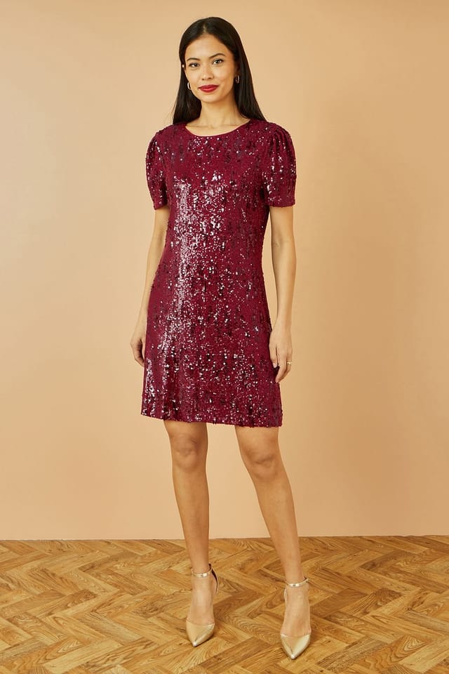 Yumi Yumi Women's Burgundy Sequin Stretch Tunic Dress - 2
