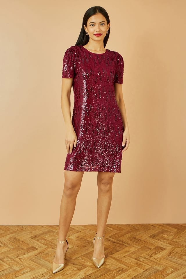 Yumi Yumi Women's Burgundy Sequin Stretch Tunic Dress - 3