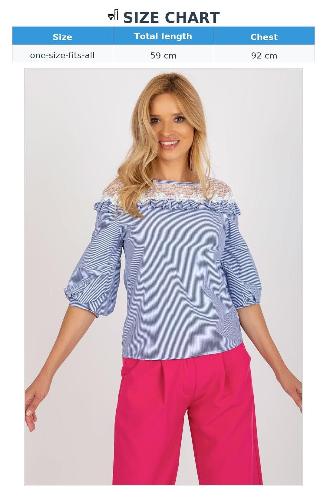 Love Lace Love Lace Women's Elegant Cotton Striped Lace Ruffle Blouse in Blue - 4