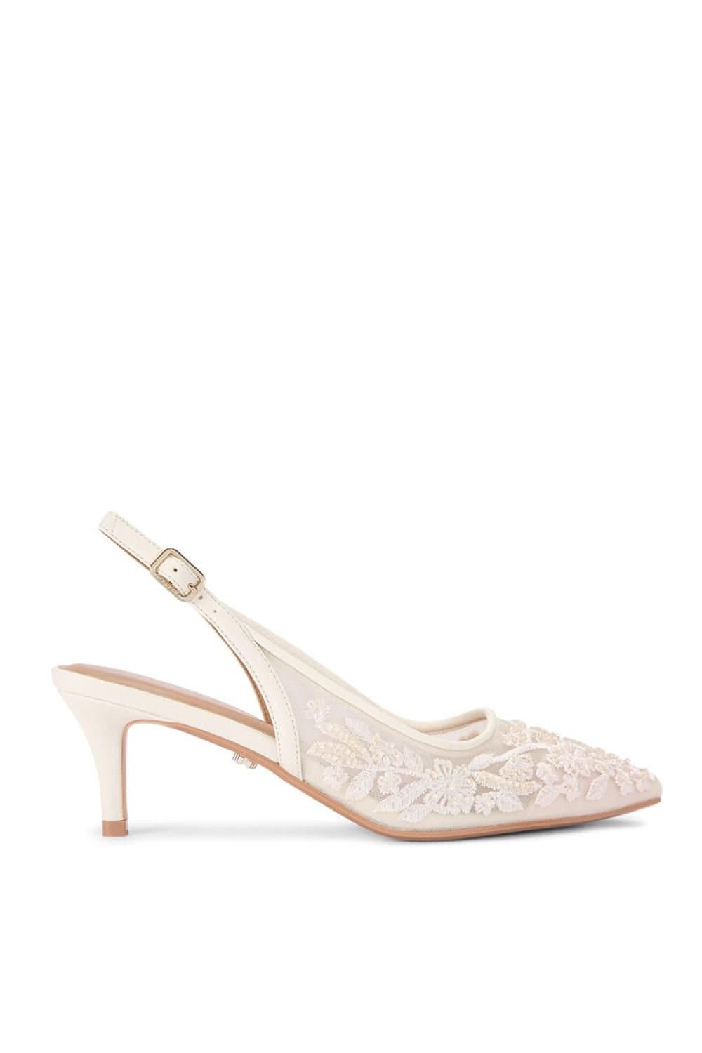 Carvela Carvela Women's 'Positano Lace Sling Low' Fabric Heels in Cream