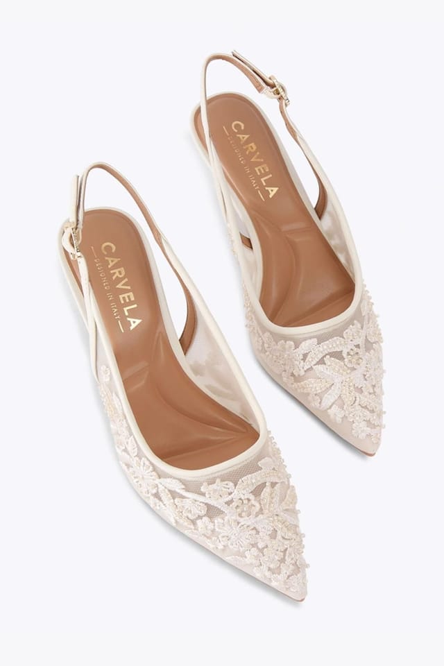 Carvela Carvela Women's 'Positano Lace Sling Low' Fabric Heels in Cream - 2