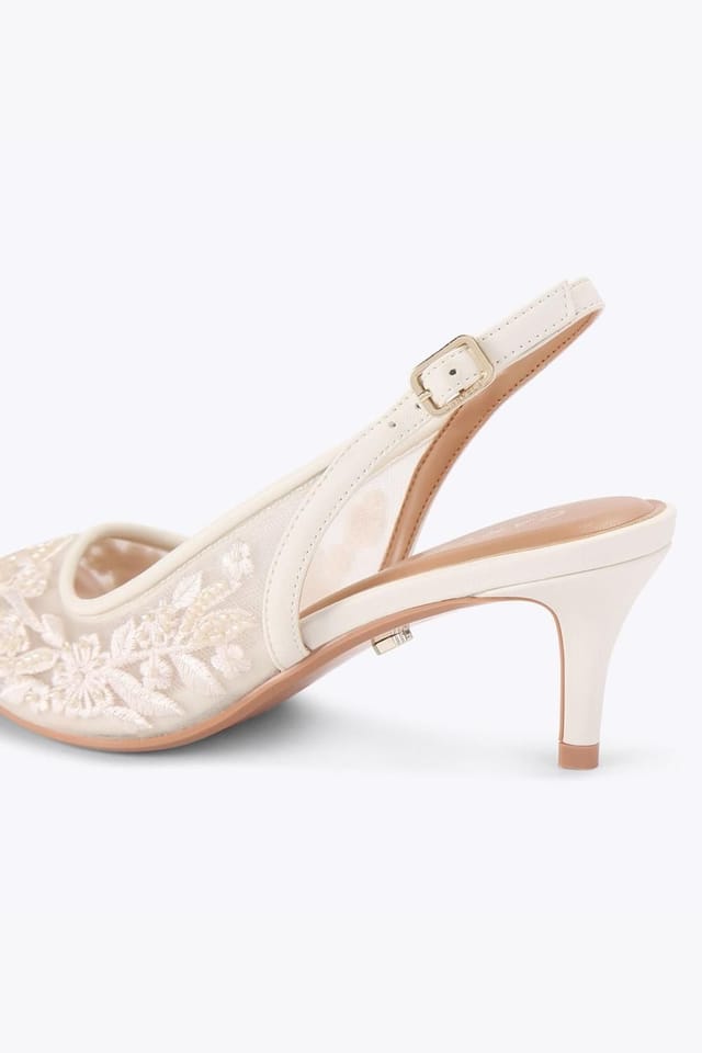 Carvela Carvela Women's 'Positano Lace Sling Low' Fabric Heels in Cream - 3