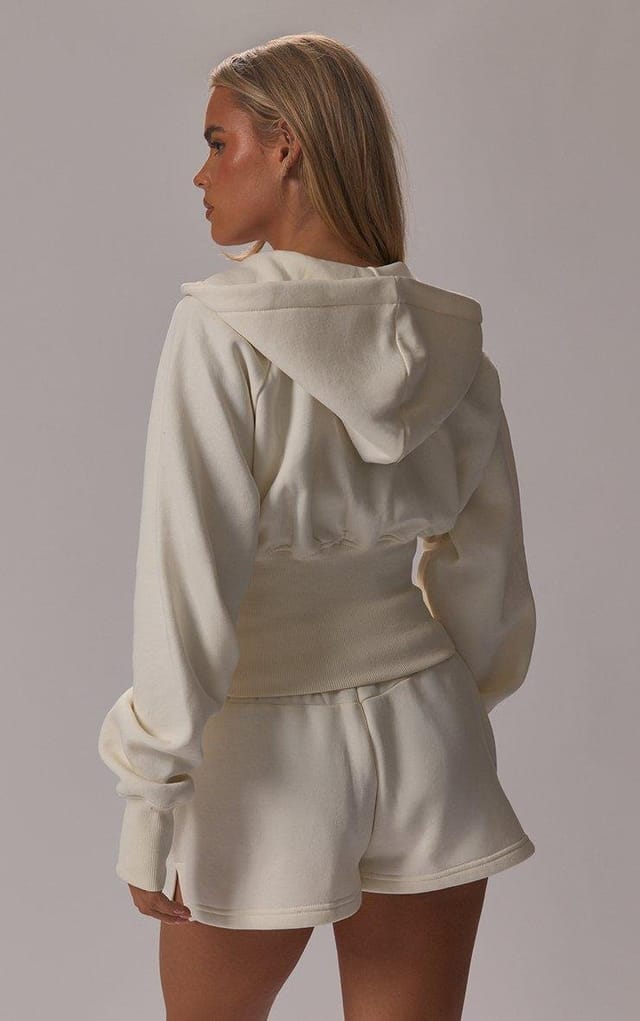 EGO Elasticated Waist Seam Detail Sweat Shorts In White, Women's Size UK 8 - 2