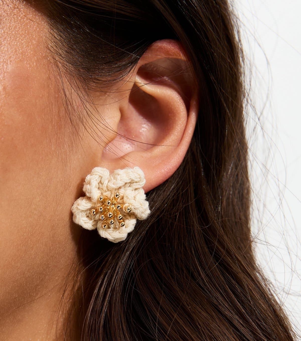 New Look New Look Cream Knitted Flower Stud Earrings