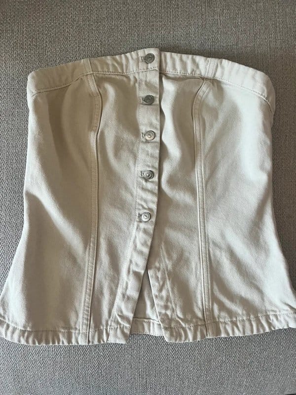 H&M Cream Denim Bandeau Top with Front Buttons