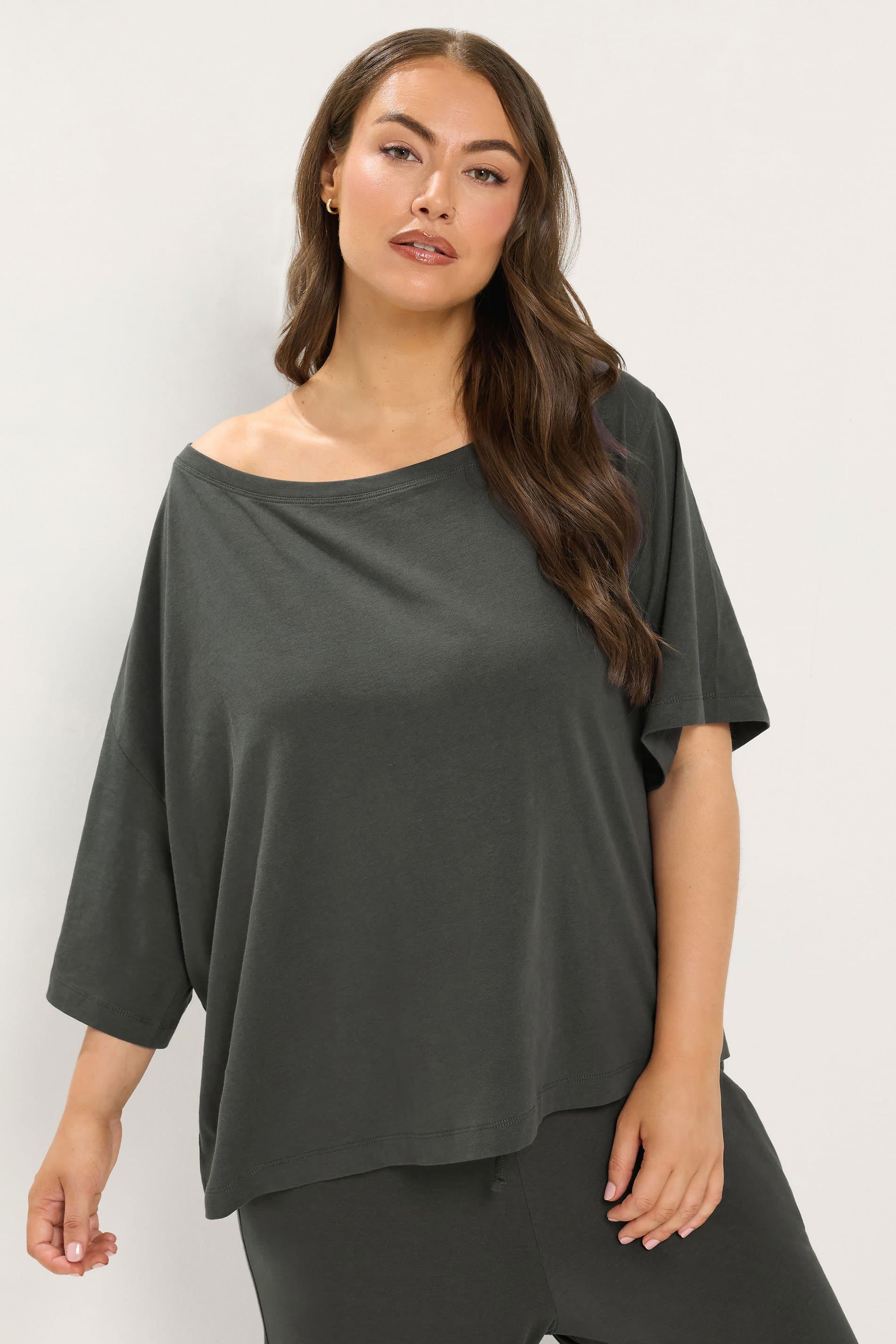 Yours Plus Size Grey Off Shoulder Tee