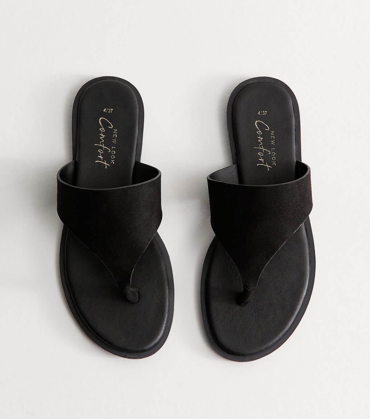 New Look Women's Black Faux Suede Wide Toe Strap Flat Sandals Vegan New Look