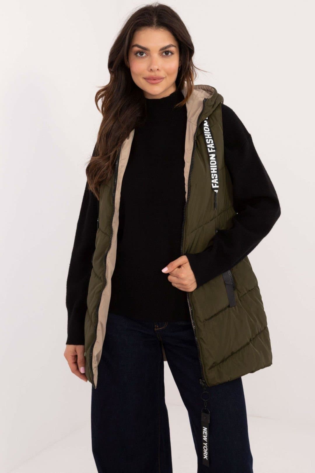 Love Lace Love Lace Women's Quilted Double Sided Hooded Work Vest in Green