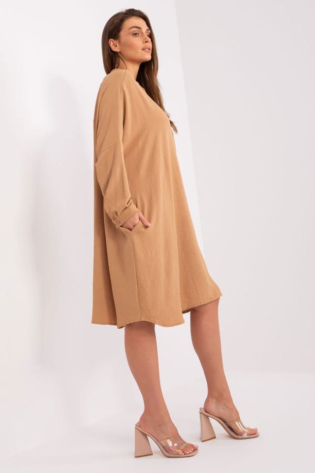 Love Lace Love Lace Women's Long Sleeve Loose Fit Button Shirt Dress in Brown - 2