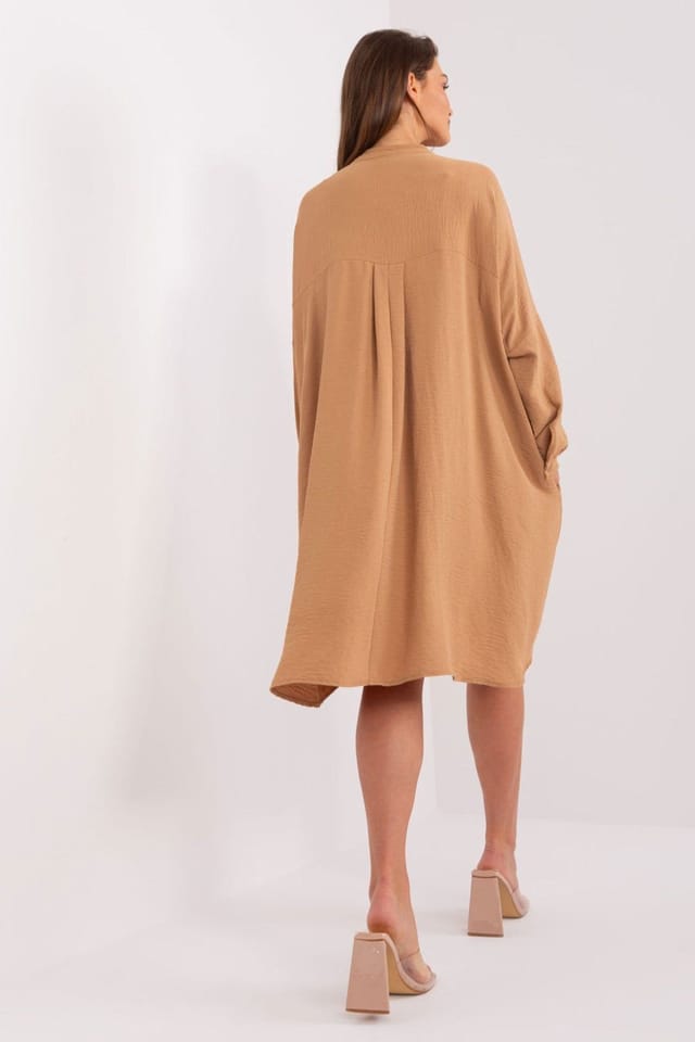 Love Lace Love Lace Women's Long Sleeve Loose Fit Button Shirt Dress in Brown - 3
