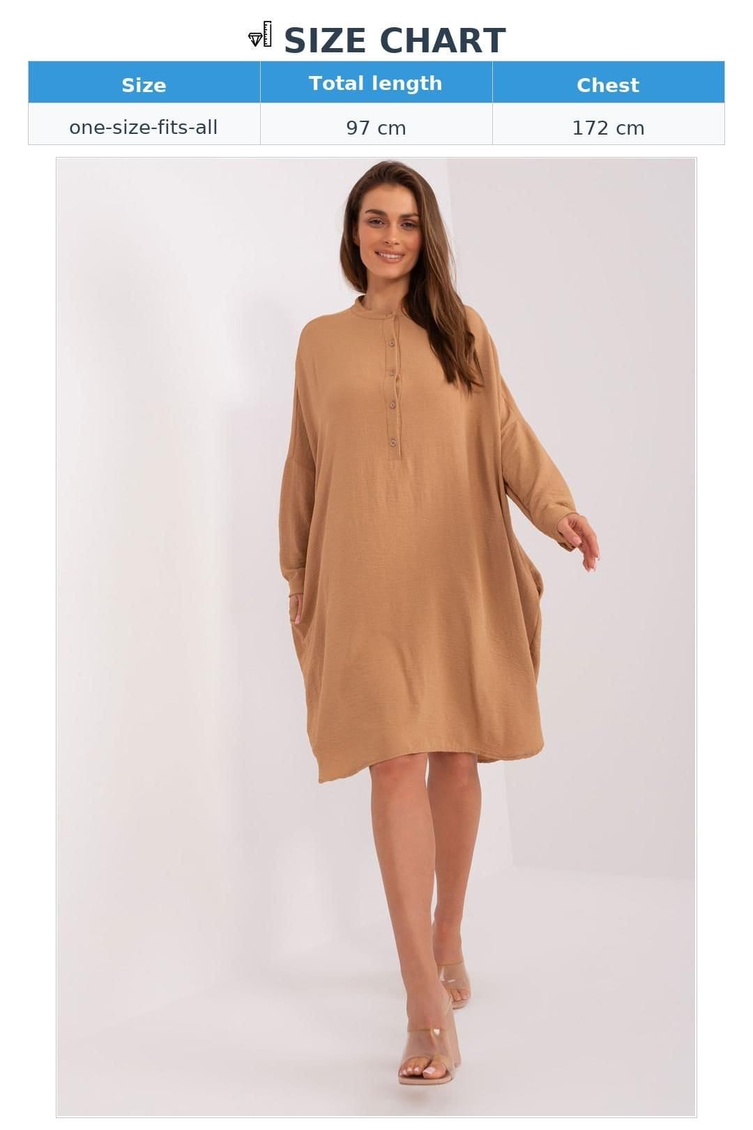 Love Lace Love Lace Women's Long Sleeve Loose Fit Button Shirt Dress in Brown - 4