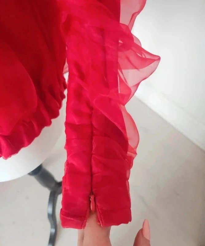 Zara Zara XS red puff sleeve organza tulle jacket outerwear bomber casual dressy spring summer