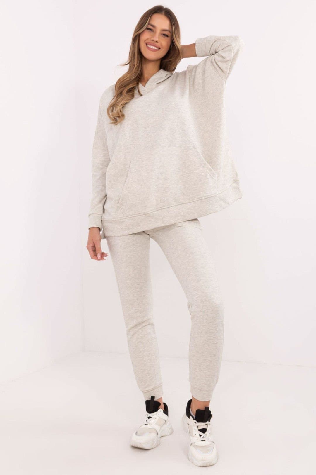 Love Lace Love Lace Women's Cotton Polyester Tracksuit Set Kangaroo Pocket Style 206128 in Grey