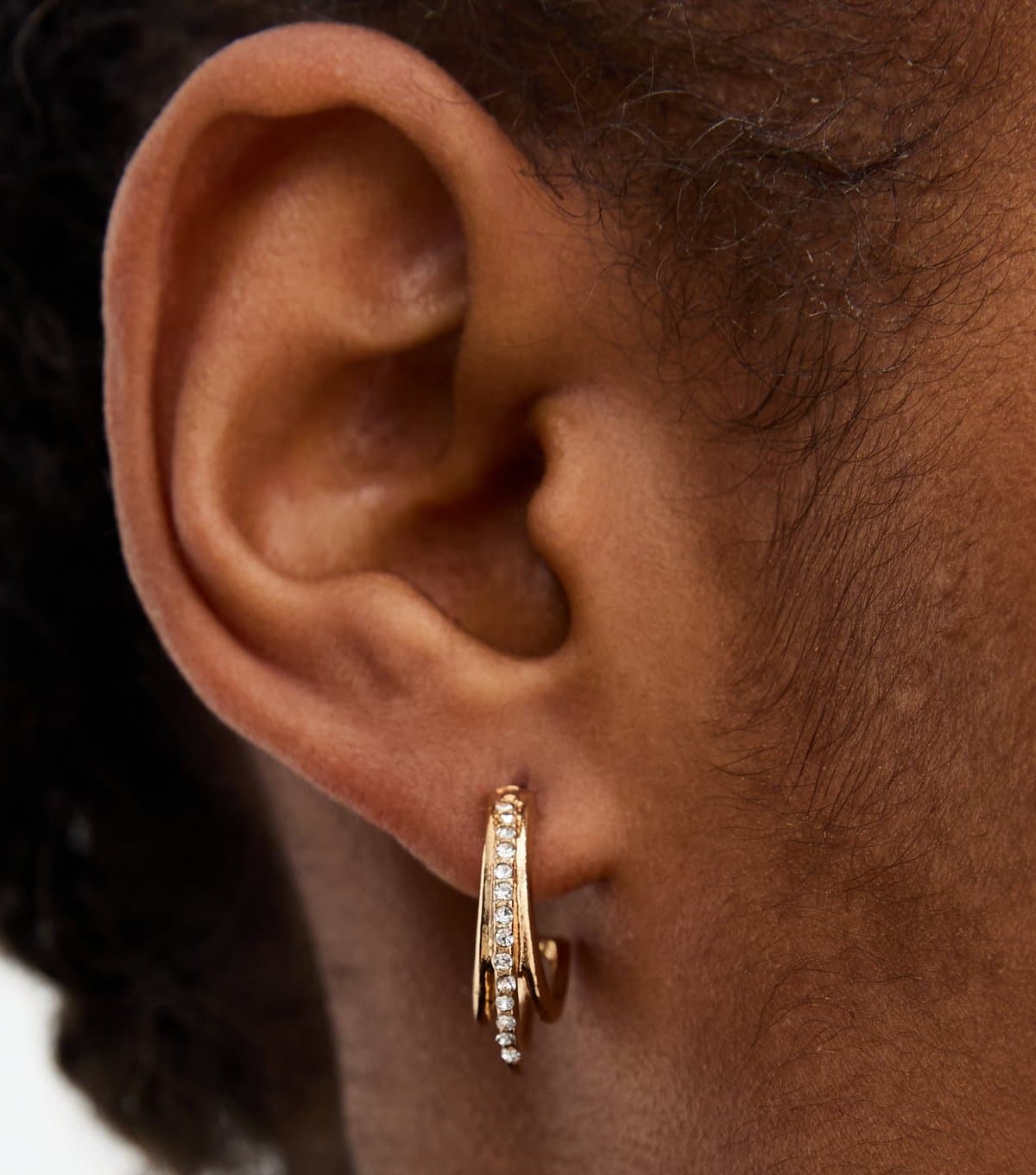 New Look 18ct Gold Plated Diamanté Triple Hoop Earrings New Look