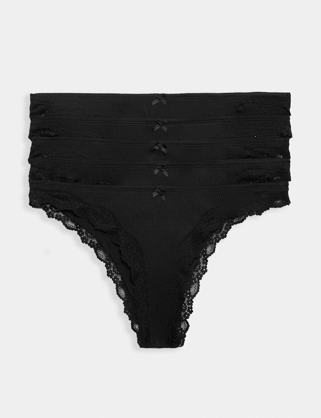 Marks & Spencer M&S 5 Pack Cotton Rich Ribbed Brazilian Knickers Black