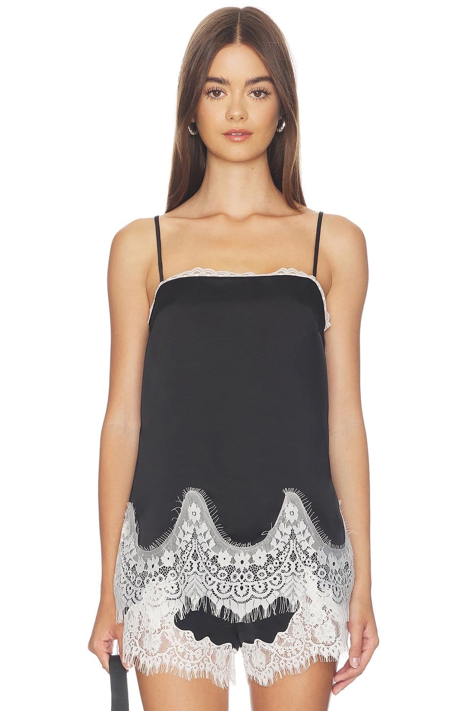 Revolve Black & Ivory Lace Cami Top
