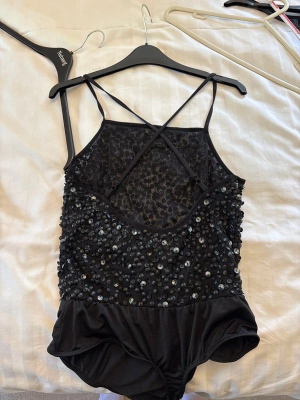 ASOS Black Sequin Cross-Back Bodysuit Size 10