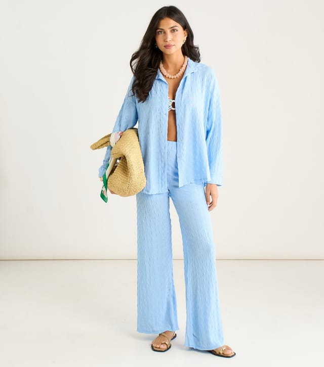 Gini London Women's Light Blue Textured Beach Shirt Gini London New Look - 2