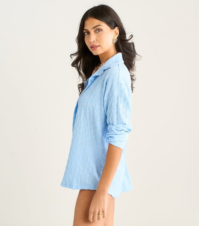 Gini London Women's Light Blue Textured Beach Shirt Gini London New Look - 3