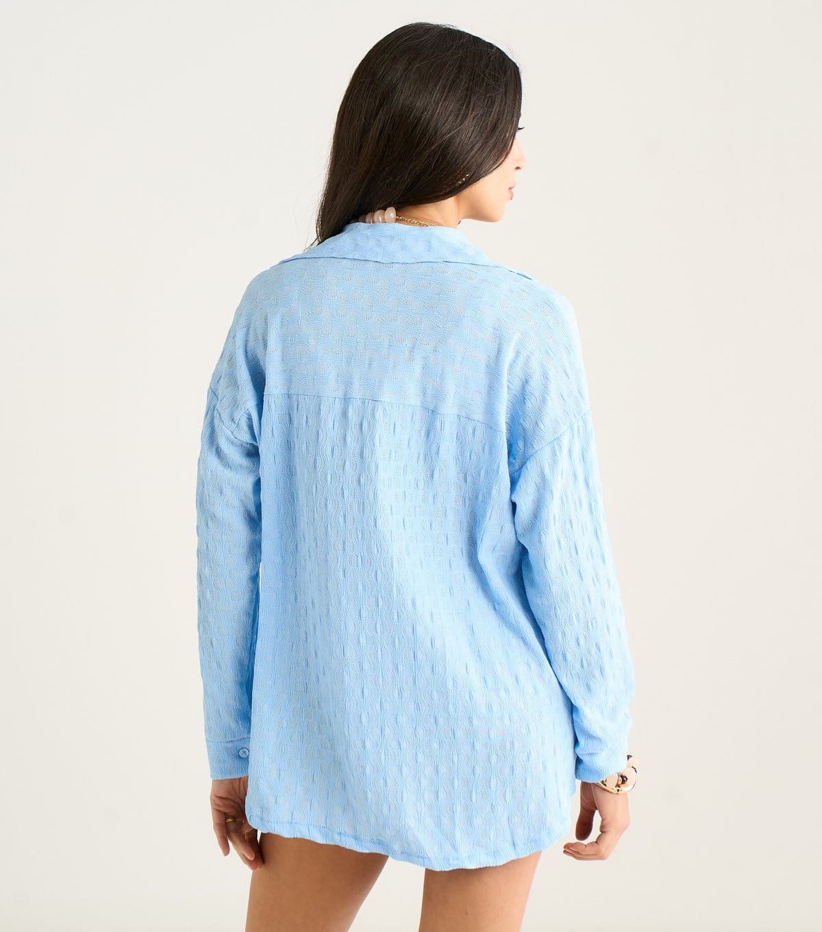 Gini London Women's Light Blue Textured Beach Shirt Gini London New Look - 4