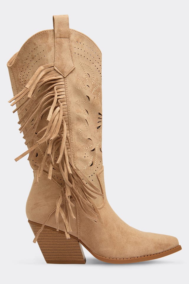 EGO EGO Women's Western Cowboy Faux Suede Boots in Nude - 2