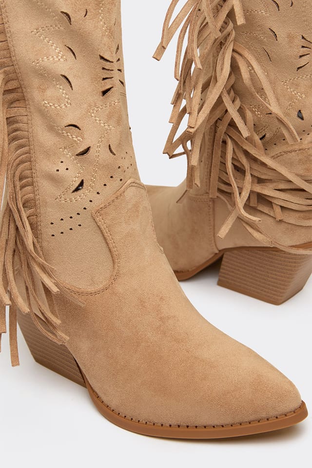 EGO EGO Women's Western Cowboy Faux Suede Boots in Nude - 3