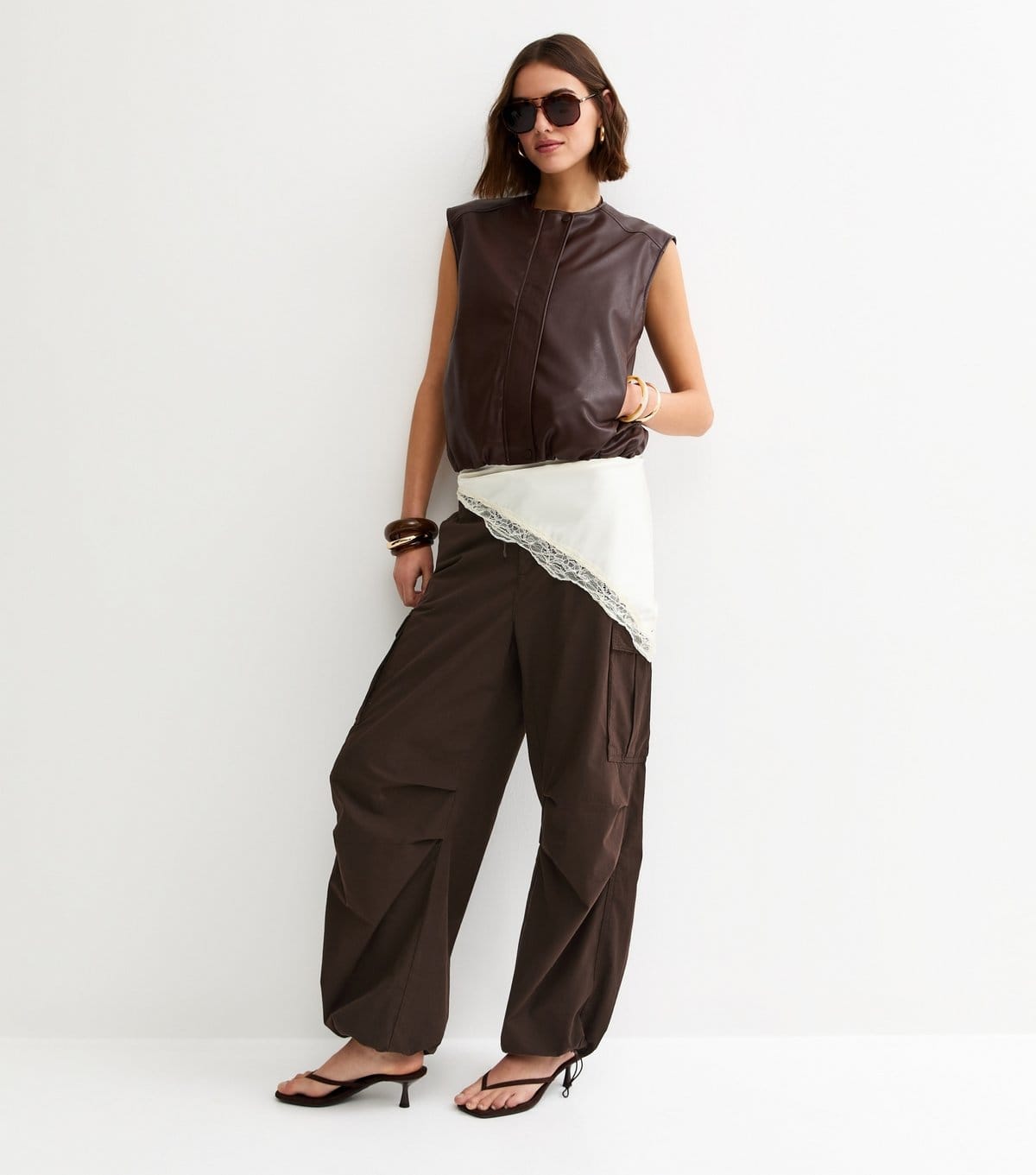 New Look Women's Dark Brown Cargo Pocket Parachute Trousers New Look - 4