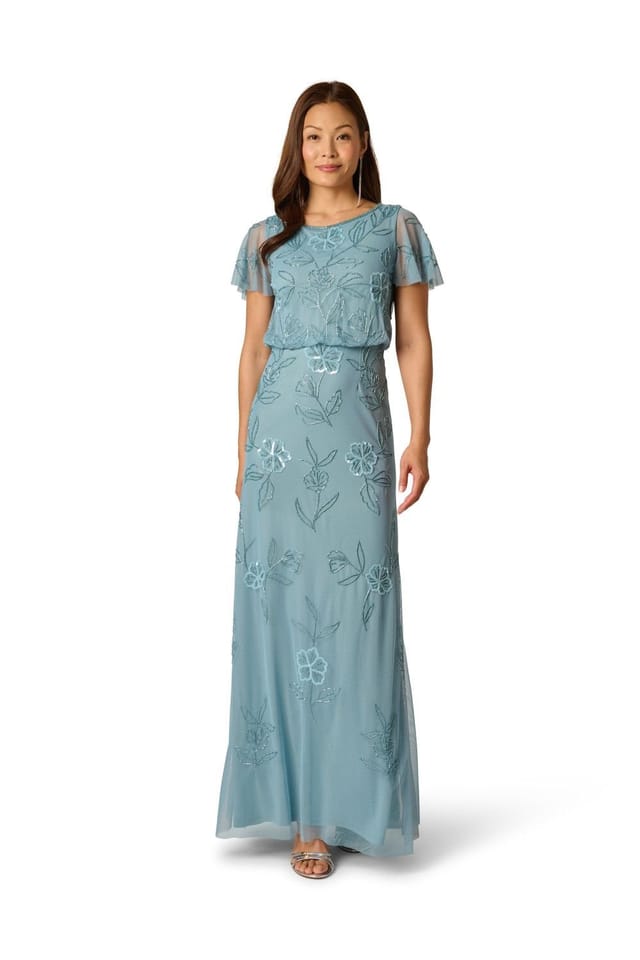 Adrianna Papell Adrianna Papell Women's Bead Blouson Long Dress in Aqua - 2