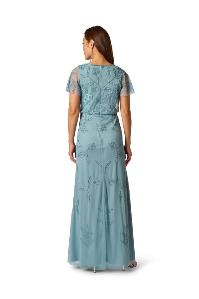 Adrianna Papell Adrianna Papell Women's Bead Blouson Long Dress in Aqua - 3