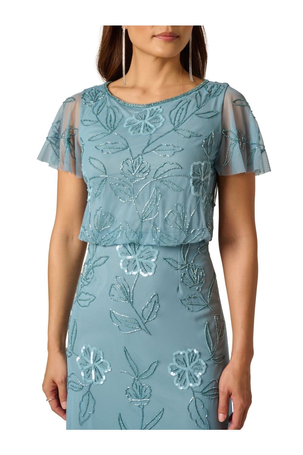 Adrianna Papell Adrianna Papell Women's Bead Blouson Long Dress in Aqua - 4