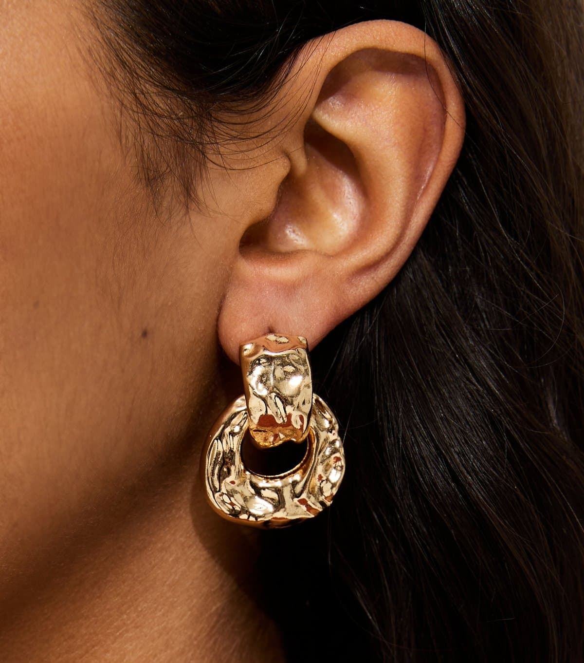 New Look New Look Gold Tone Chunky Beaten Oval Stud Earrings