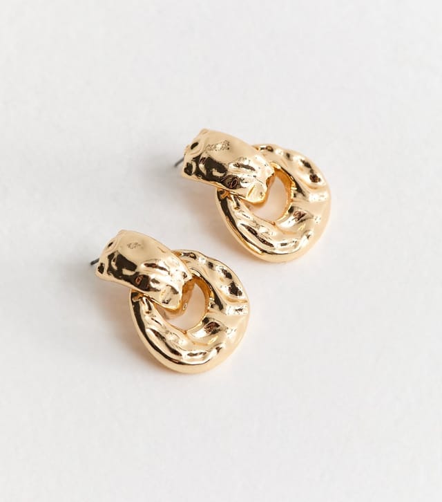 New Look Gold Tone Chunky Beaten Oval Stud Earrings New Look - 3