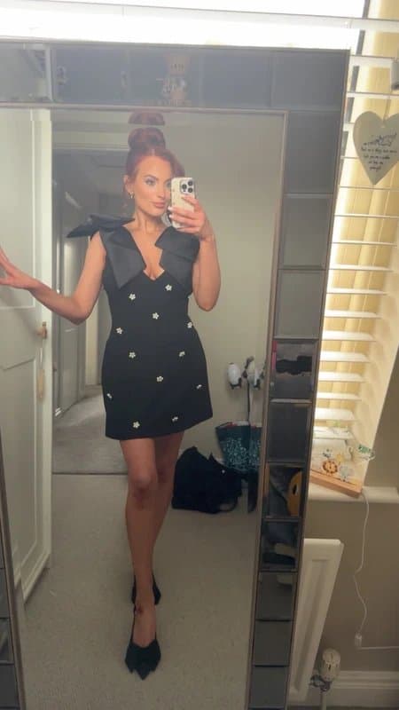 ASOS ASOS Luxe bow shoulder embellished mini dress in black