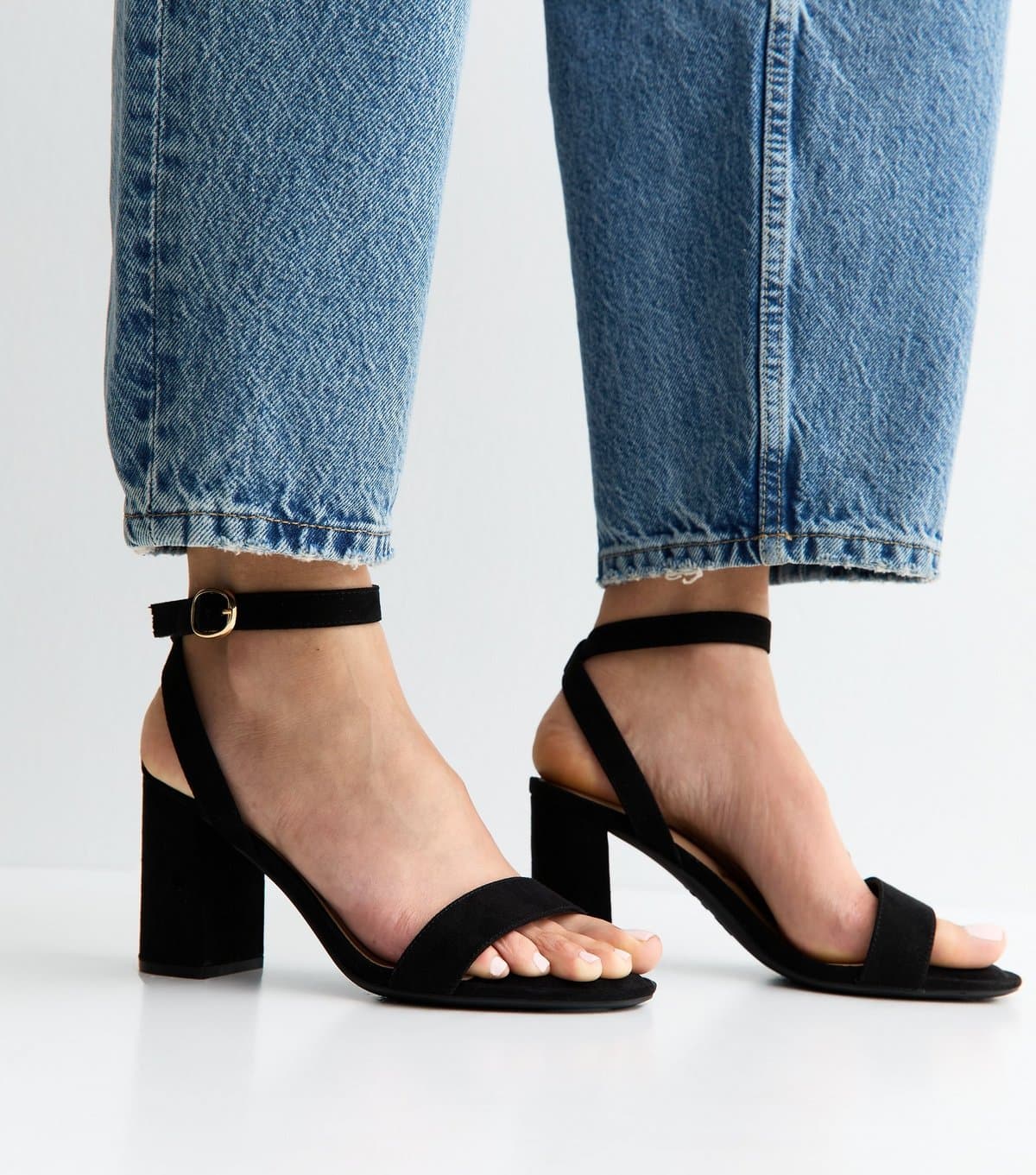 New Look Women's Wide Fit Black Faux Suede Single Strap Sandals Vegan New Look