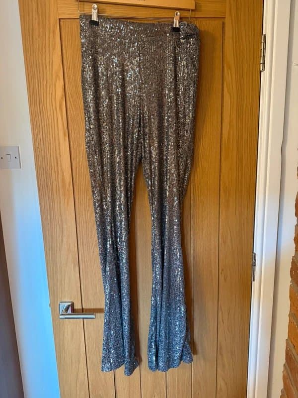 ASOS Design Grey / Silver Sequin Flare Trousers