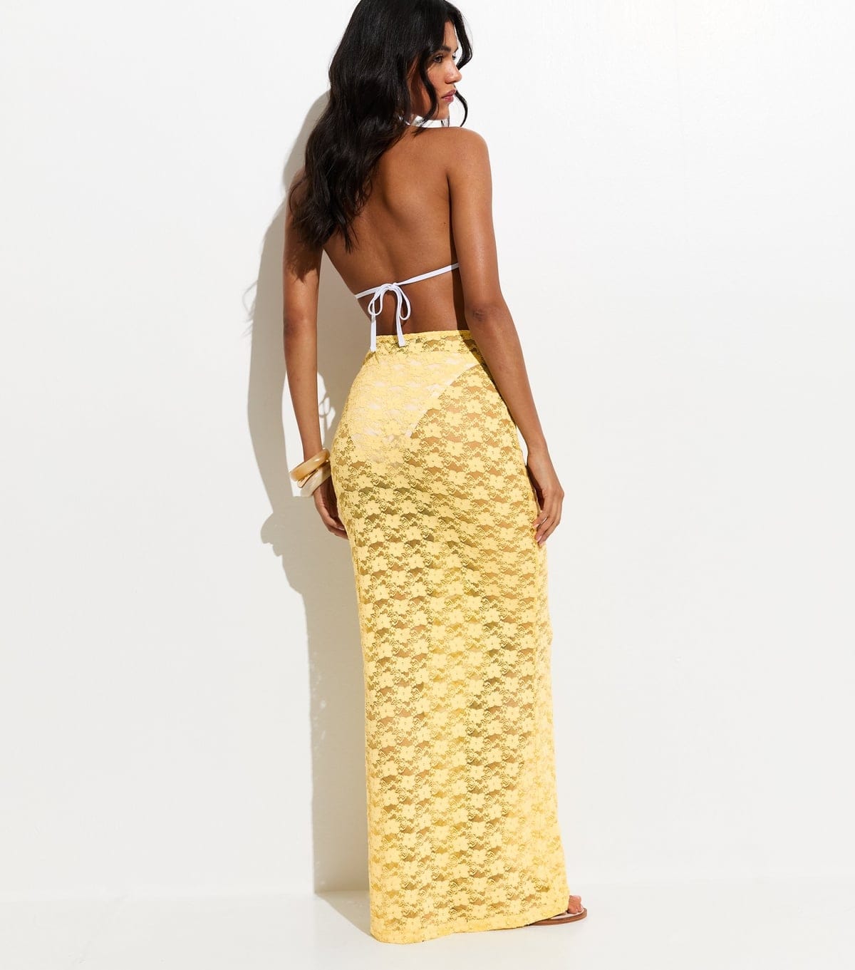 New Look Women's Light Yellow Lace Column Beach Maxi Skirt New Look - 4