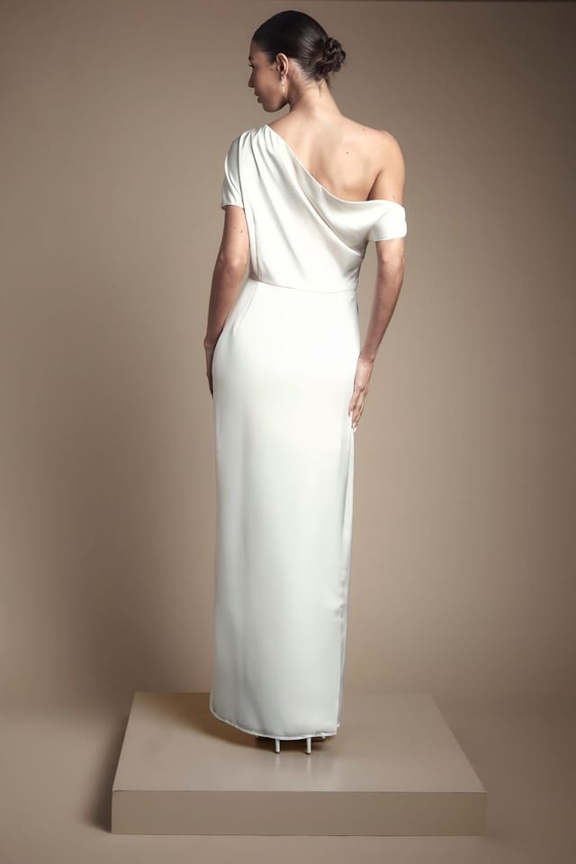 Coast Coast Women's Satin Ruched Detail Off-The Shoulder Maxi Wedding Dress in Ivory - 3