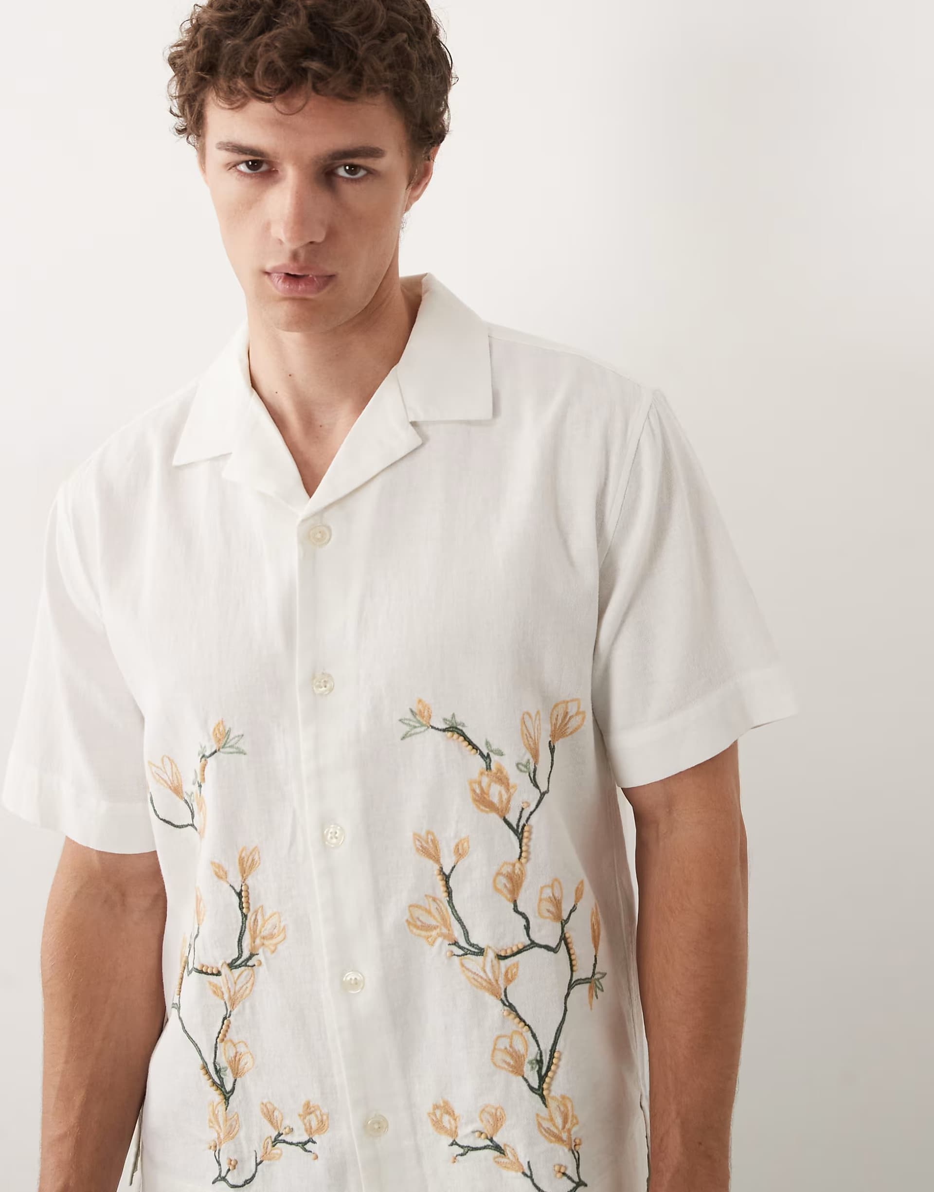 ASOS Abercrombie & Fitch boxy emboidered short sleeve shirt in white