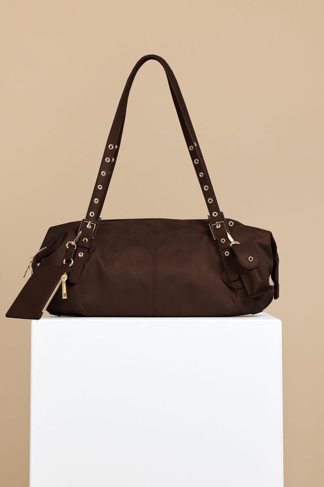 Little Mistress Little Mistress Women's Chocolate Faux Suede Shoulder Bag in Brown - 3