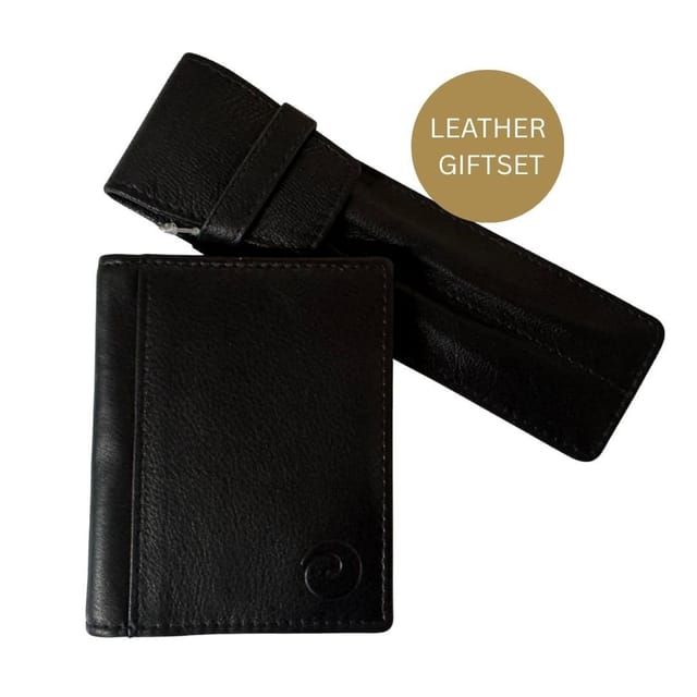 Love EMVY Love EMVY Men's Leather Gift Set - Card Holder & Double Pen Case in Black - 2