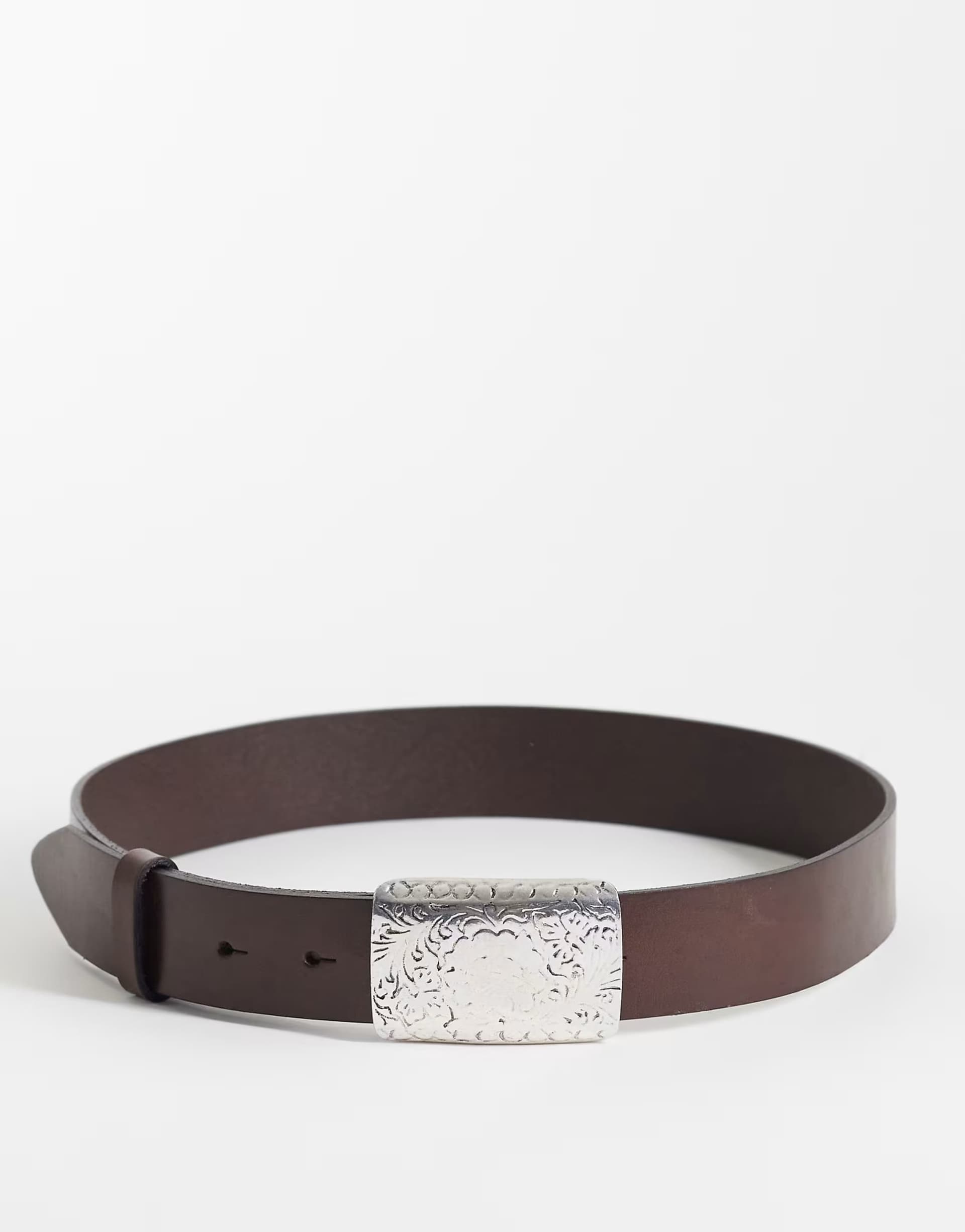 ASOS Mango faux leather belt with statement buckle in dark brown