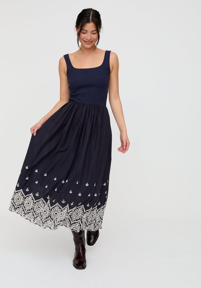 Lily and Lionel Lily and Lionel Women's Cora Sleeveless Jersey Bodice Embroidered Midi Dress In Navy - 2