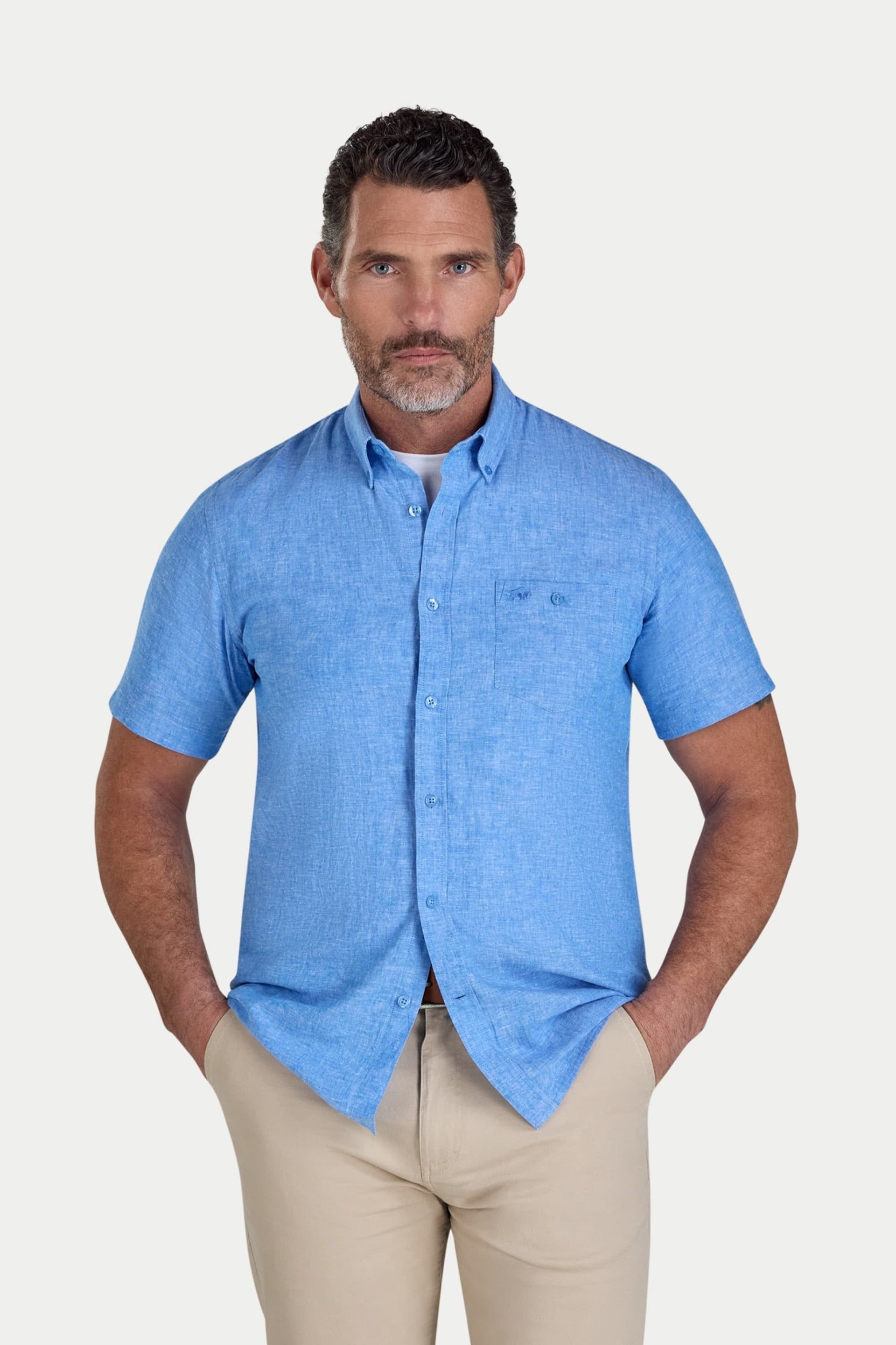 raging bull Raging Bull Bright Blue Linen Shirt for Men