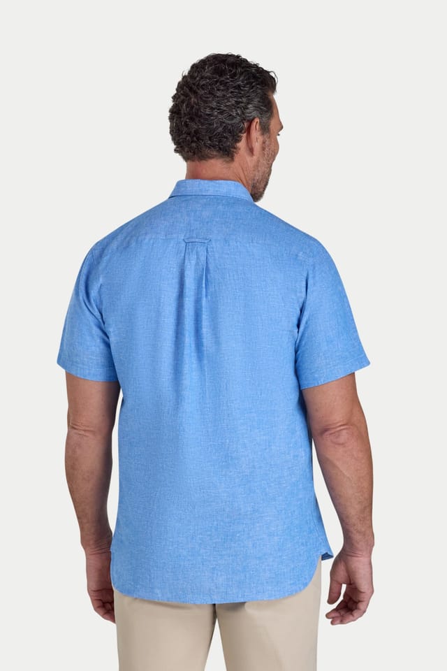 raging bull Raging Bull Men's Short Sleeve Classic Linen Shirt in Bright Blue - 2