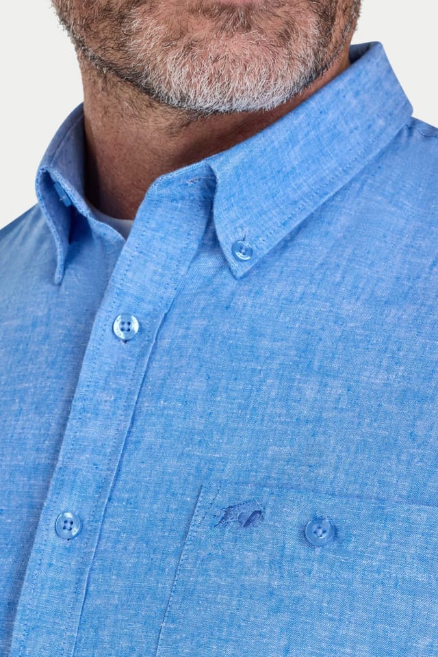 raging bull Raging Bull Men's Short Sleeve Classic Linen Shirt in Bright Blue - 3