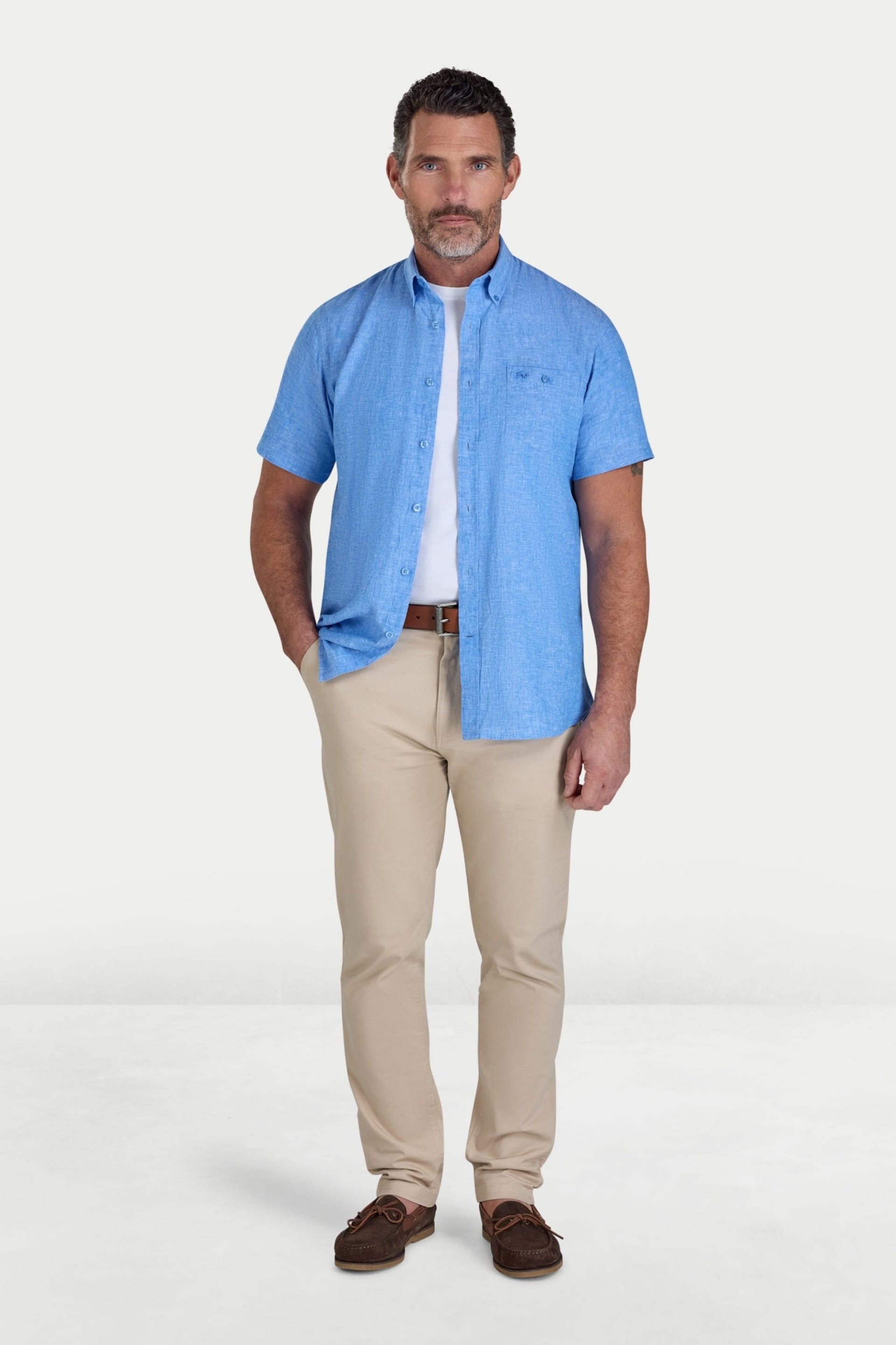 raging bull Raging Bull Men's Short Sleeve Classic Linen Shirt in Bright Blue - 4