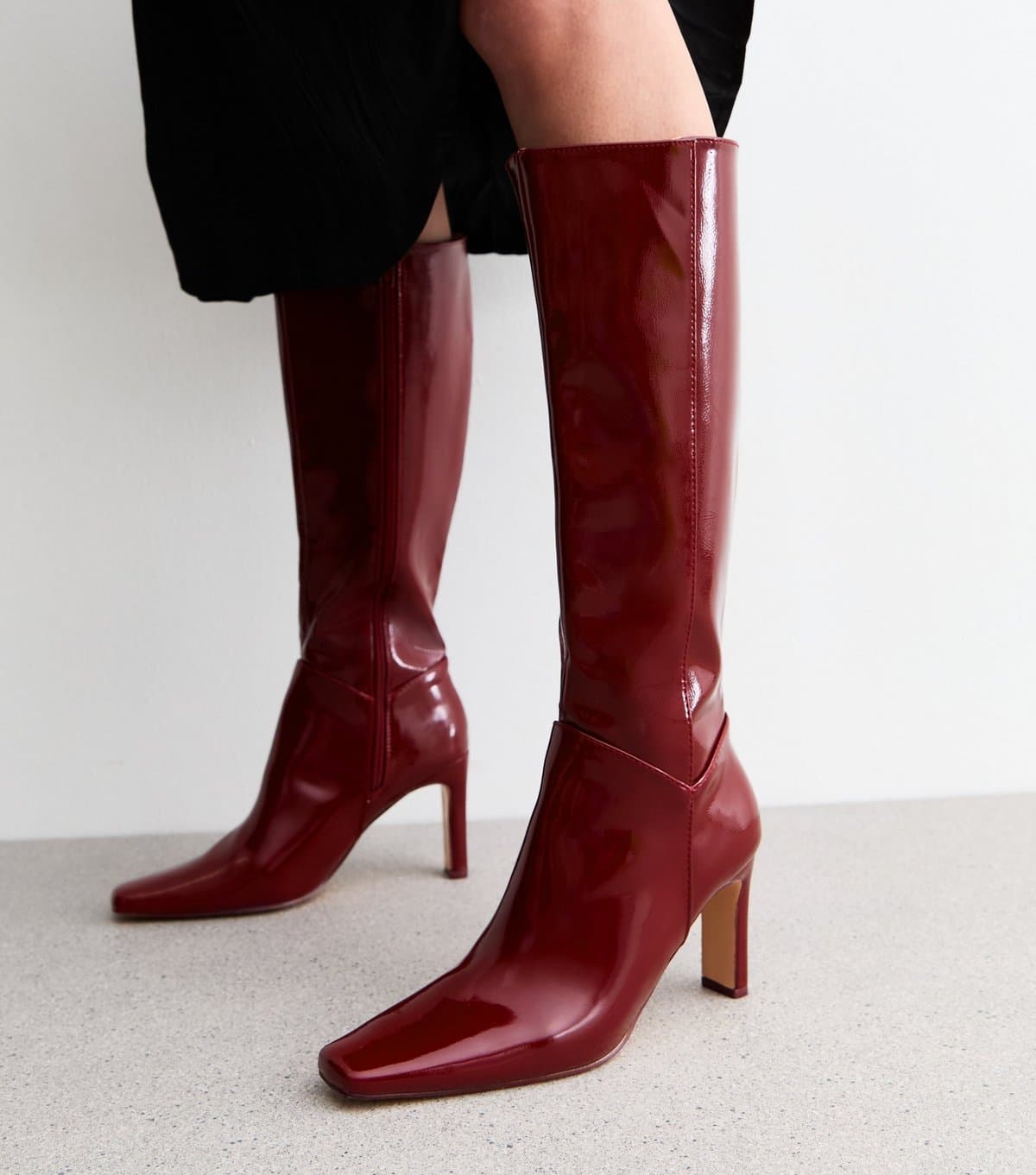 Public Desire Public Desire Burgundy Faux Leather Knee High Boots