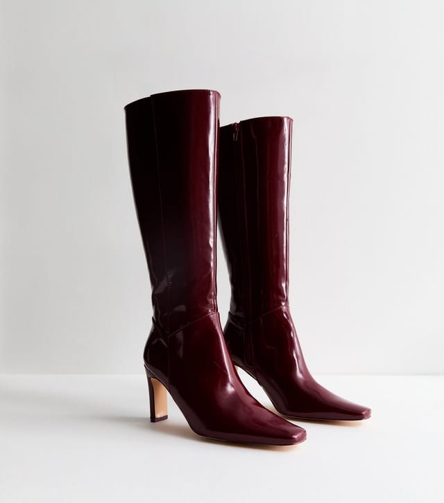 Public Desire Women's Pose Burgundy Faux Leather Knee High Boots Public Desire New Look - 2