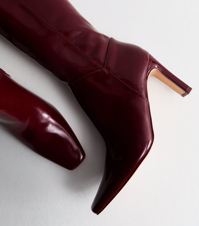 Public Desire Women's Pose Burgundy Faux Leather Knee High Boots Public Desire New Look - 3